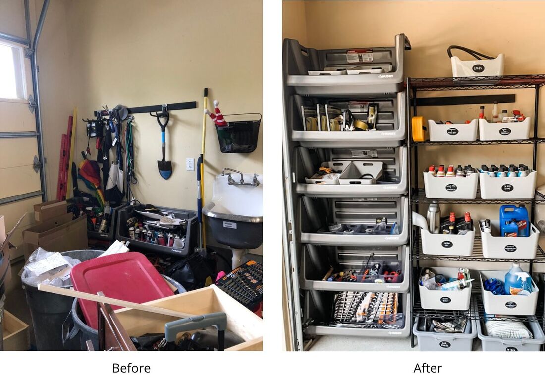 Before and after garage organization