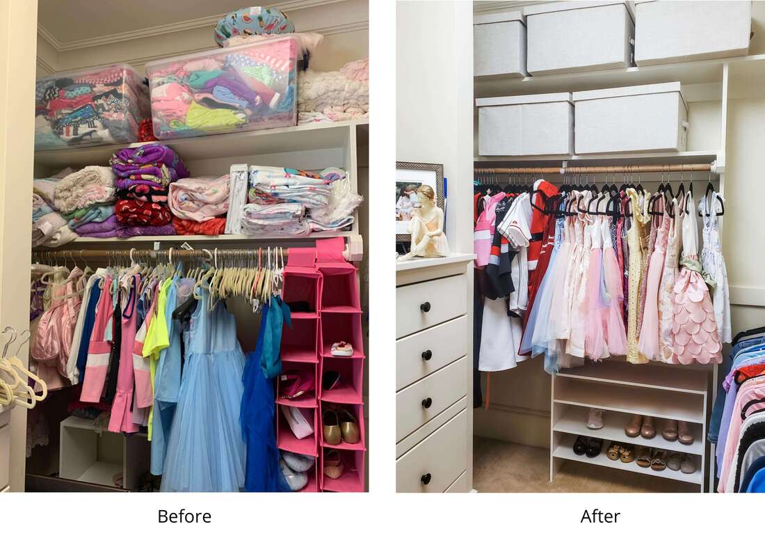 Girl kids closet Cary NC dresses and storage fabric bins