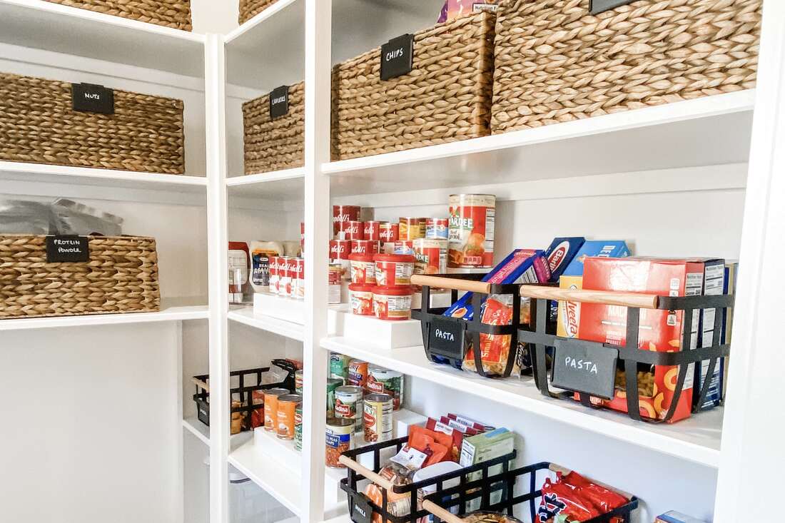 pantry organization baskets and can shelves