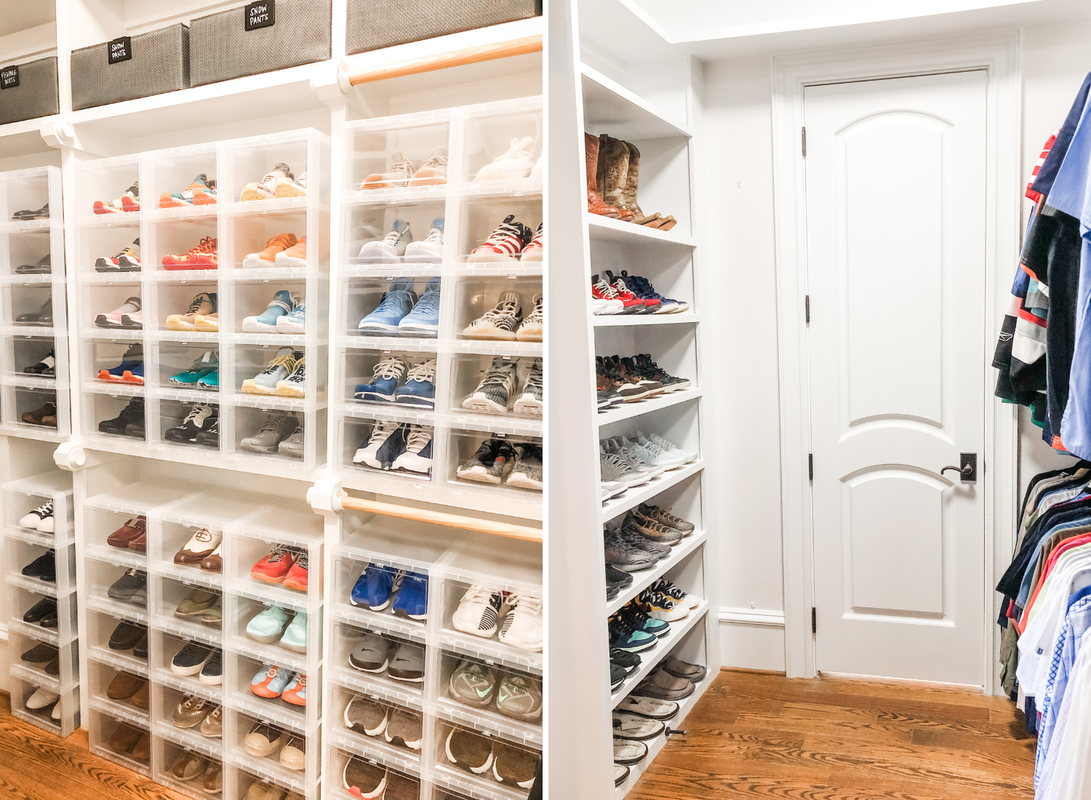 hello-simplified-raleigh-nc-mens-closet-organization-primary-closet-shoe-wall-shoe-organization-sneaker-collection