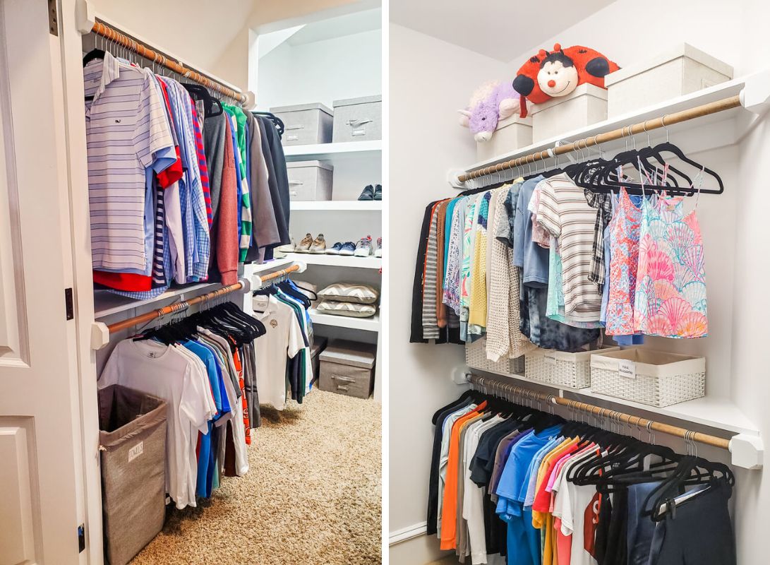 Kid closets organized with matching hangers