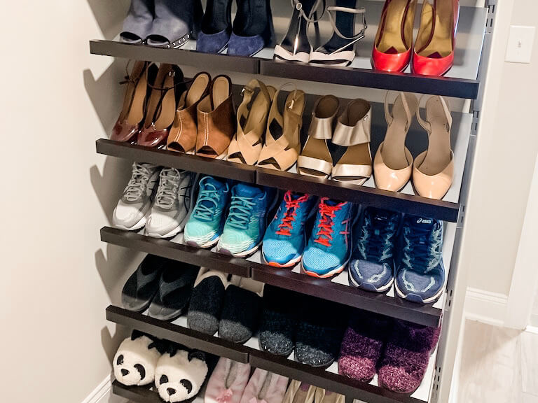 Pro organized shoe rack in a mudroom in Raleigh